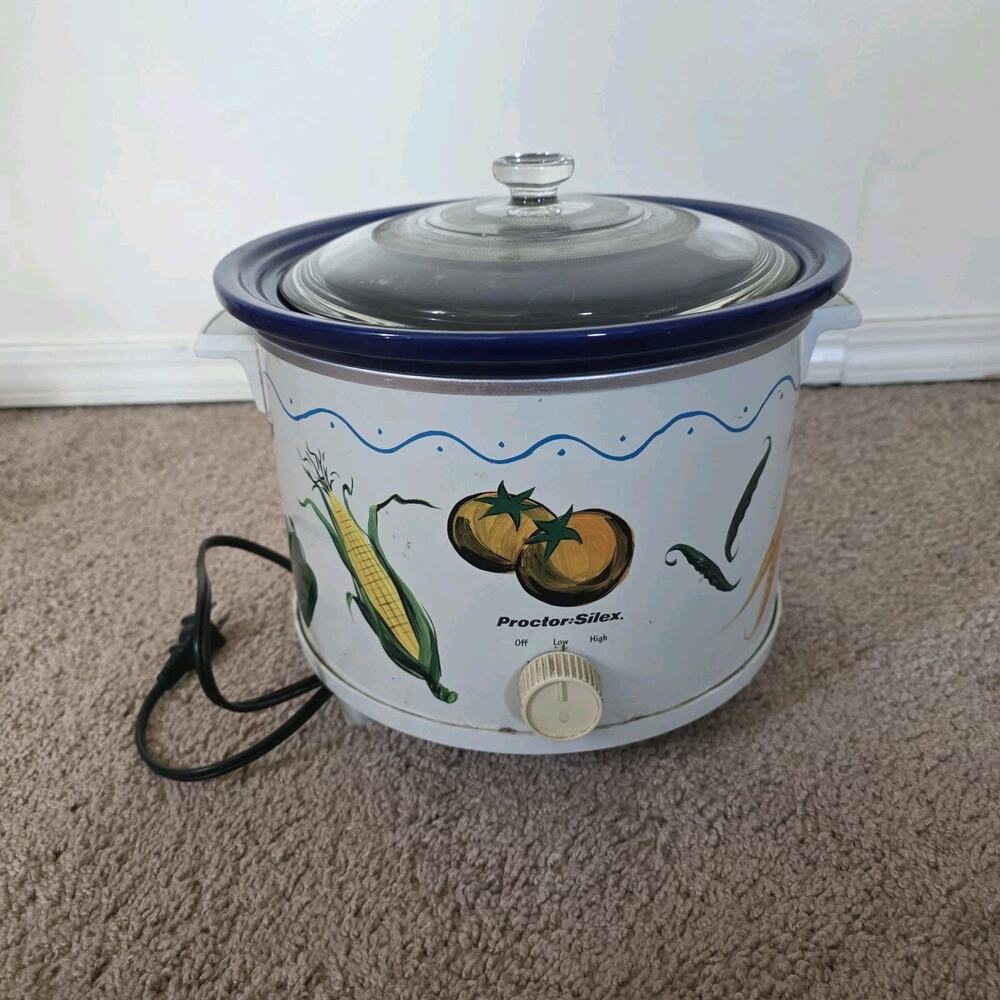 Vintage Proctor Silex 4 Qt Slow Cooker Crockpot Vegetable Print Grandmacore
